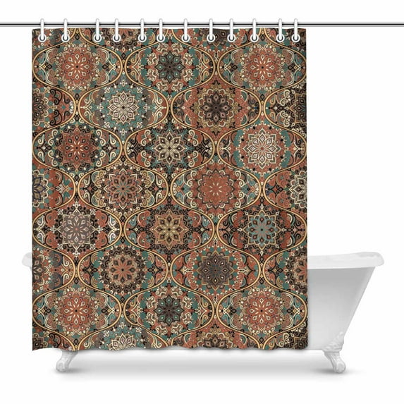SUNENAT Vintage Boho Oriental Tiles Floral Scales Flower Mandalas Shower Curtain for Bathroom, Bath Curtain 60(Wide) x 72(Height) Inches
