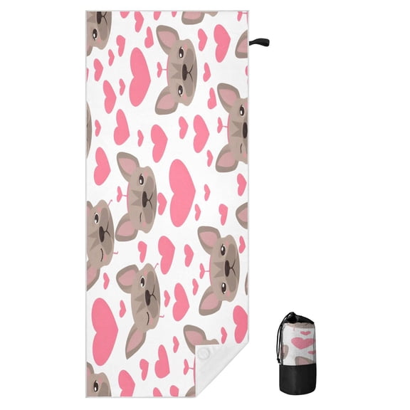BZSMCE Soft Dog Heart White Background For Beach Towel with Wind-Resistant Magnetic Corners And Mesh Carry Bag