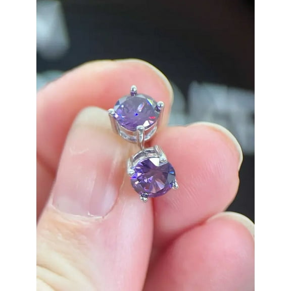 Mangal Jewels Solitaire Stud Earrings 4Ct Round Cut Purple Amethyst 14k White Gold Plated