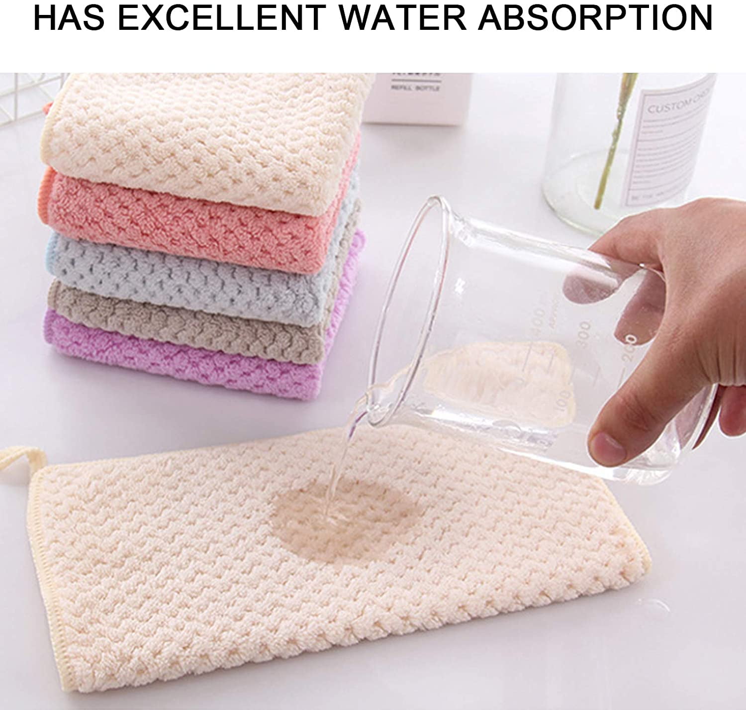  Hipruict Hand Towel with Hanging Loop, Set of 5 Hand Towels  with Hanging Loop.Strongly Absorbent Hand Towels in Soft Microfibre with a  Wheat Spike Pattern, Suitable for Kitchens and Bathrooms 