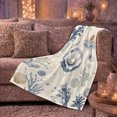 thumbnail image 6 of Coastal Celestial Seashell Coral Marine Motif, Peaceful Coastal Landscape Scene, Warm Flannel Blanket for Beach House and Living Room, Beach Lovers Housewarming Gift, Coastal Home Decor, 6 of 9