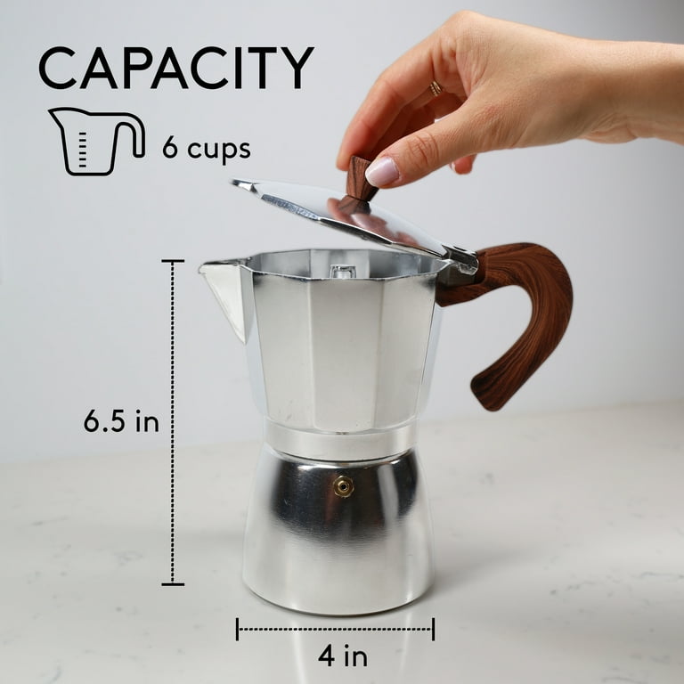 JS Gourmet 6 Cup Aluminum Moka Pot Espresso Coffee Maker with