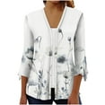 thumbnail image 5 of Sksloeg Women's 3/4 Length Sleeve Tops Sport Classic Vintage Flower Printed Cardigans for Women Trendy Summer Button Down Shawl Collar Tops,White L, 5 of 5