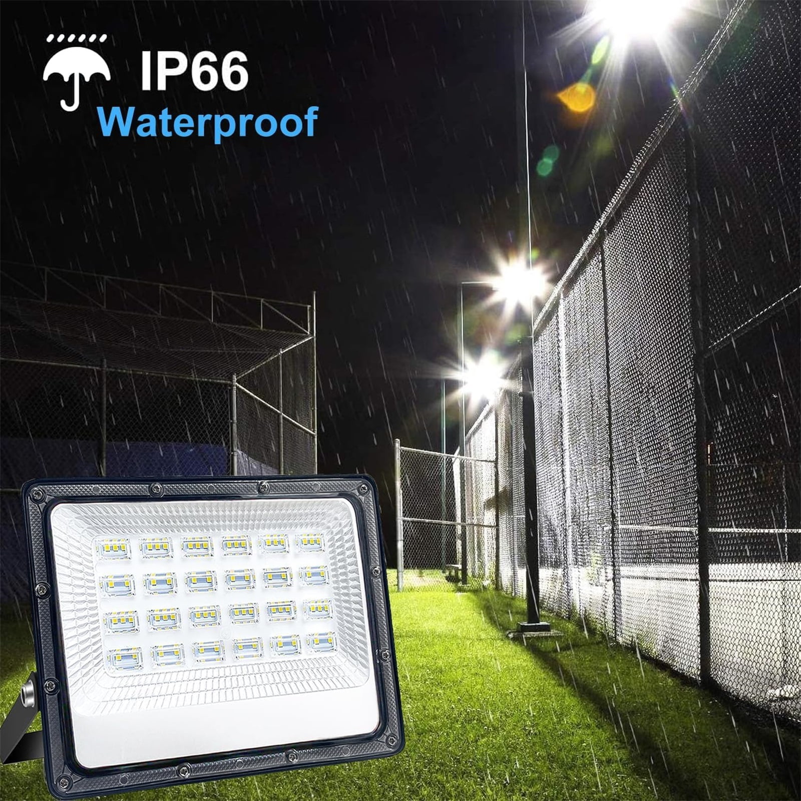 Indmird 2 pack 100W Outdoor LED Floodlight, IP66 Waterproof, 6500K 10000LM White Light, for Garage, Patio