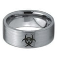 thumbnail image 2 of Tungsten Biohazard Toxic Poison Symbol Band Ring 8mm Men Women Comfort Fit Gray Flat Cut Brushed Polished, 2 of 4