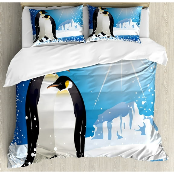 Ambesonne Winter Duvet Cover Set, Snowy Frozen Season, King, Sky Blue White Black