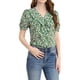 thumbnail image 5 of INSPIRAR CHIC Blusa de Manga Corta con Botones y Volantes de Estampado Floral para Mujeres S Verde-Blanco, 5 of 7