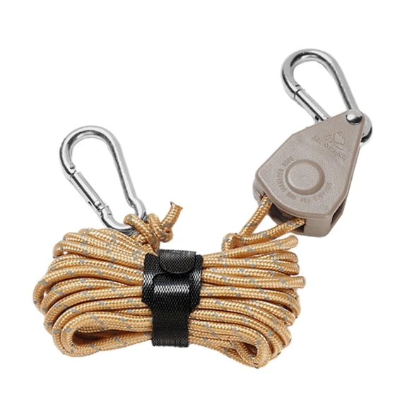 Colgador de cuerda de polea de trinquete con mosquetón, tensor de polea seguro, líneas tensoras para exteriores, cuerdas de tienda, cuerda de viento p Marrón