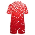 thumbnail image 4 of SDNall Pajama Set for Women, Printed Stand-Up Collar Short Sleeve Top and Shorts, 2-Piece Loungewear for Valentine's Day or Home, 4 of 9