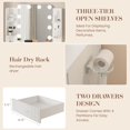thumbnail image 4 of Makeup Vanity Desk with Mirror and 12 LED Lights,Vanity Table with Power Outlet, 2 Drawers, 6 Shelves, Hair Dryer Holder & Stool, Modern Dressing Table Furniture for Bedroom,White, 4 of 7
