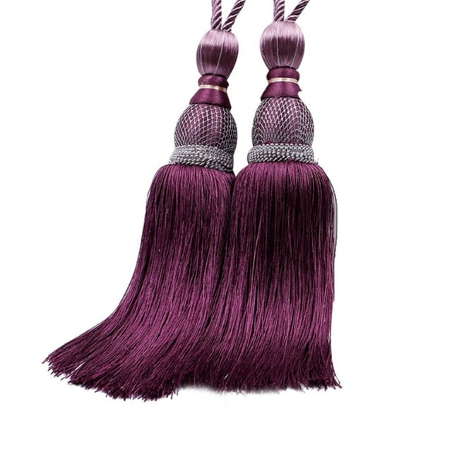 2 clips de cortina de lujo para decoración del hogar, accesorios para colgar cortinas, correas de bola, borlas y hebillas (morado oscuro)
