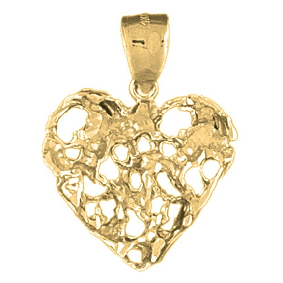 18K Yellow Gold Nugget Heart Pendant - 28 mm