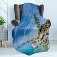 thumbnail image 4 of Lake Soft Flannel Fleece Throw Blanket, Clear Dreamy Sky over Inland Creek Surrounded by Land Liquid Surface of Earth Print, Cozy Plush for Indoor and Outdoor Use, 60" x 80", Blue Grey, by Ambesonne, 4 of 5
