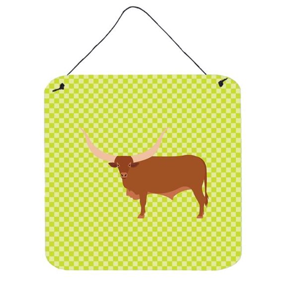 Ankole-Watusu Cow Green Wall or Door Hanging Prints, 6 x 6 in.