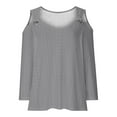 thumbnail image 4 of Cavosen Ladies Tops and Blouses 3/4 Sleeve Cold Shoulder Pullover Tops V-Neck Comfort Solid Color Shirts Dressy Flowy Loose Fit Blouse Eyelet Ring Tees Fashion Fall Gray L, 4 of 6