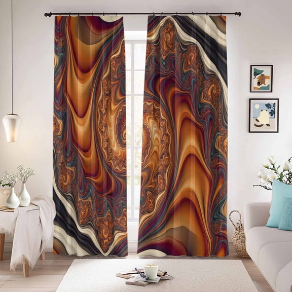 Brown Orange Black Blackout Curtains for Bedroom/Living Room, Pinch Pleated Black Out Curtains, Modern Tie-dyeing Ombre Abstract Art Room Darkening Window Drapes with Hooks 2 Panels, 39"x70"