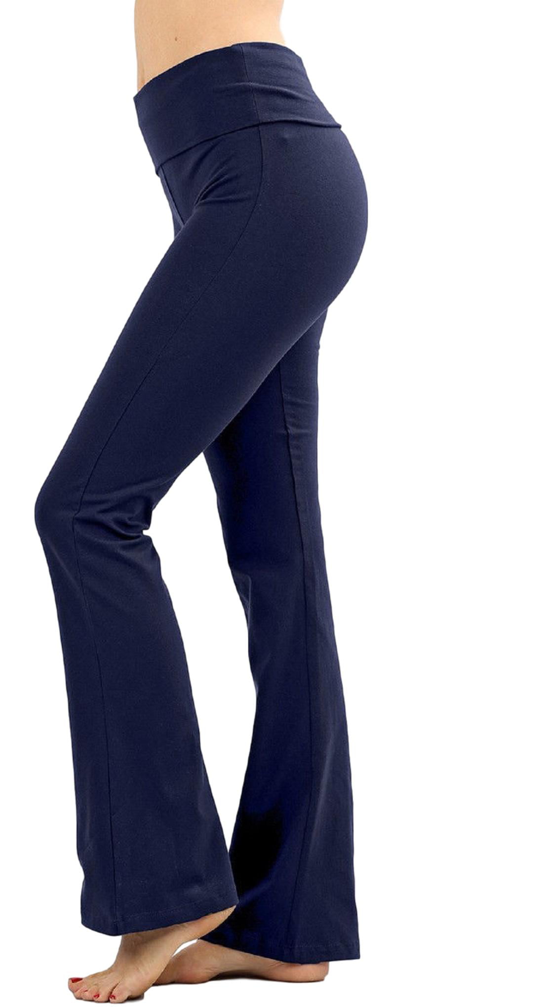 S-XL Women's Solid Long Stretch Pants Pull On Mid Rise Bootcut Flare Lounge Yoga 