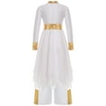thumbnail image 4 of Doomiva Kids Girls Praise Dance Swing Dress Metallic Gold Asymmetric Liturgical Tunic with Worship Wide Leg Pants White 10, 4 of 5