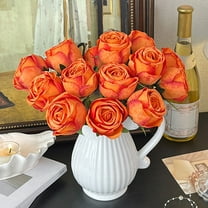 Taotanxi Artificial Realistic Roses Orange Flowers 11" Real Touch Silk Roses Bouquet Long Stems Rose for Flower Arrangement Fake Roses Decor for Home Party Wedding Table Centerpieces Roses Realistic