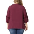thumbnail image 3 of Unique Bargains Women's Plus Size Tie Neck Tassel Self Flutter Sleeve Blouses Tops 2X Burgundy, 3 of 6