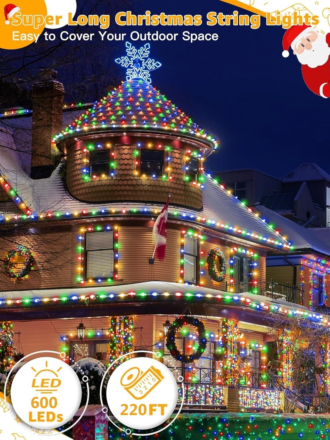 PMMIPNW Christmas Lights 220 FT 600LED, Outdoor Christmas String Lights with 8 Modes Remote Timer, IP67 Waterproof for House Yard Outside Indoor Xmas Decorations