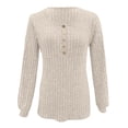 thumbnail image 3 of Garbnen Women Sweater Ribbed Knit Basic Henley Long Sleeve Shirts Women Lightweight Soft Fall Winter Warm Fashion Tunic Tops Beige L, 3 of 4
