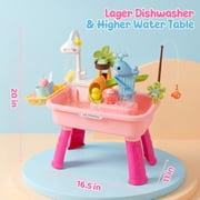Pink Water Table for Girls/ 2–7 Years,20 in/51 cm, Outdoor Sensory Toys , Gift for Kids Outdoor Play Table with Pump & Running Water, Fishing Game.