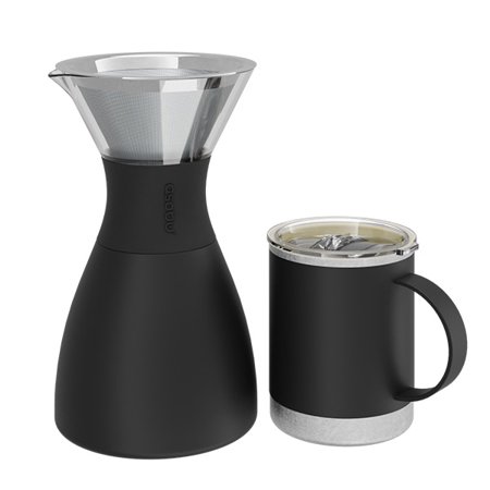 AdNart Pour Over Black + 12 oz Double Walled Stainless Steel Mug Black Combo