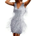 thumbnail image 1 of SHIXIAOO Robe Mini pour Femmes Robe Charleston à Franges Robe de Danse Robe à Col en V Robe à Paillettes Chic Rugissante Robe de Fête Sans Manches Robe de Fête Toutes Robes de Fête Robe Chic Femmes Petites Robes Formelles avec Manches Dentelle Grande Taille, 1 of 5