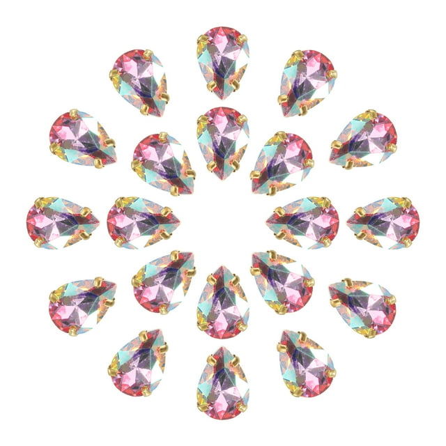 Unique Bargains 20Pack Teardrop Sew on Rhinestone - 14x10mm Glass Teardrop Crystal Rhinestones in Gold Prong Setting (AB Color)