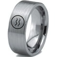 thumbnail image 1 of Tungsten Horoscope Aquarius Band Ring 8mm Men Women Comfort Fit Gray Flat Cut Brushed Polished, 1 of 4
