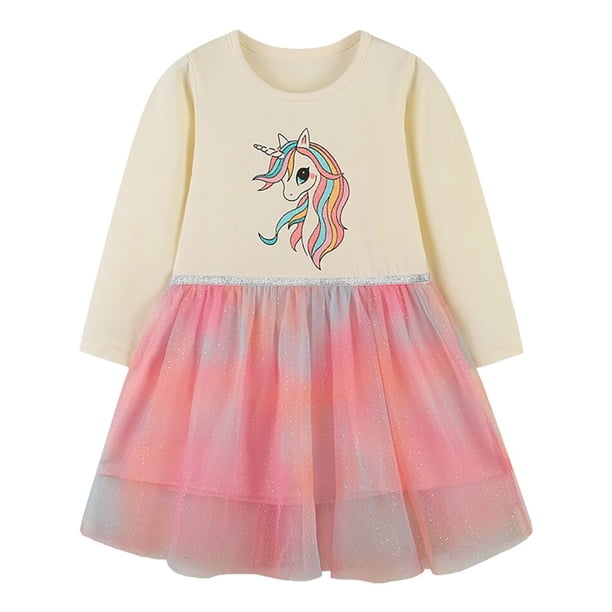 Vestidos de princesa unicornio para niños, trajes de bebé de manga larga otoño primavera, ropa de cumpleaños para niños pequeños, arcoíris zhangmengya unisex
