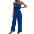 thumbnail image 2 of SHTXOZHI Women;s Off Shoulder Tube Tops Jumpsuit Summer Sleeveless Wide Leg Long Rompers with Pockets, 2 of 5