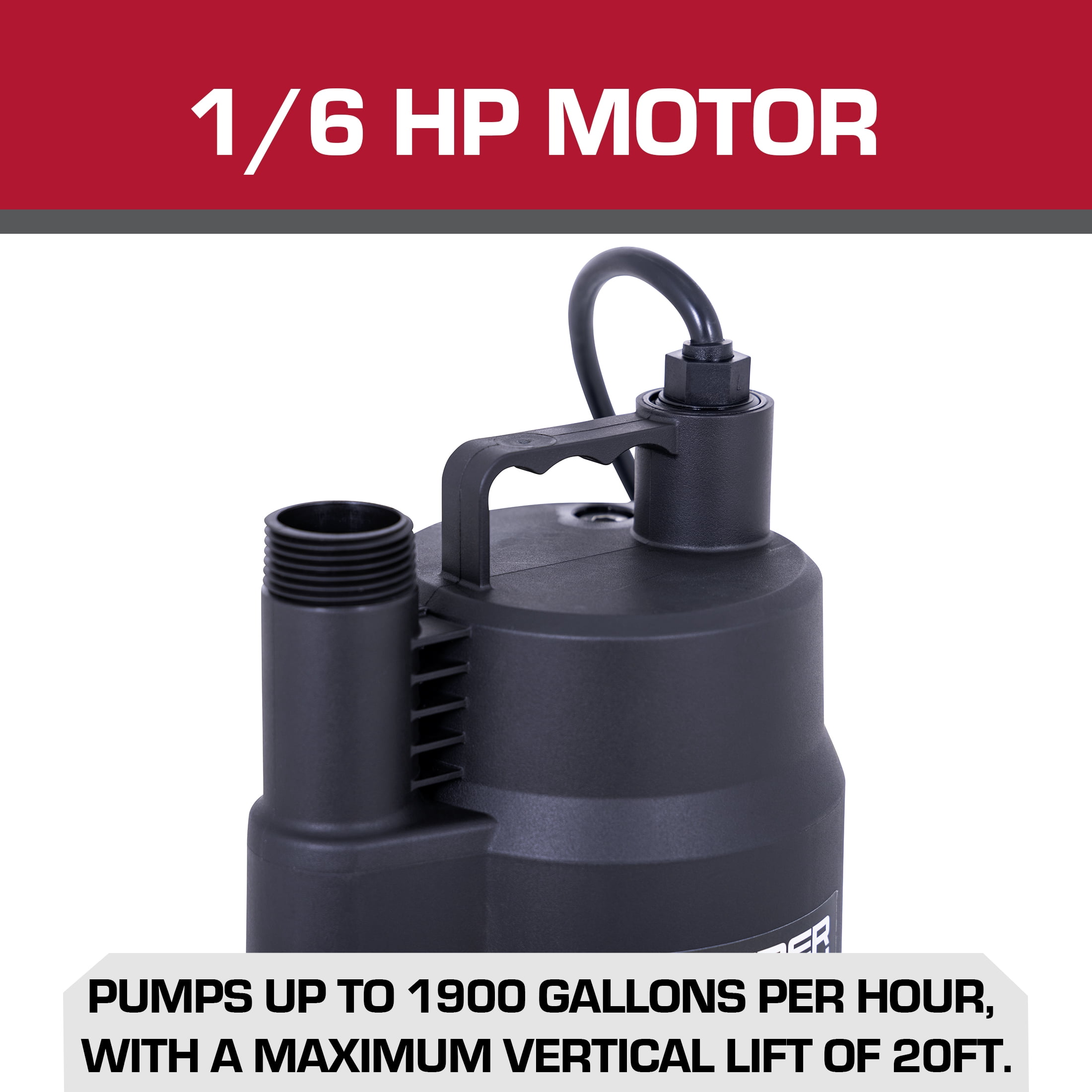 Hyper Tough 1/6 HP Plastic Submersible Utility Pump