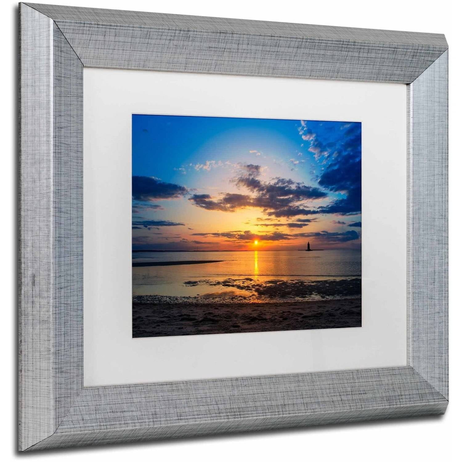 Trademark Fine Art 'Sunset Breakwater Lighthouse' Canvas Art by PIPA Fine Art, White Matte, Silver Frame