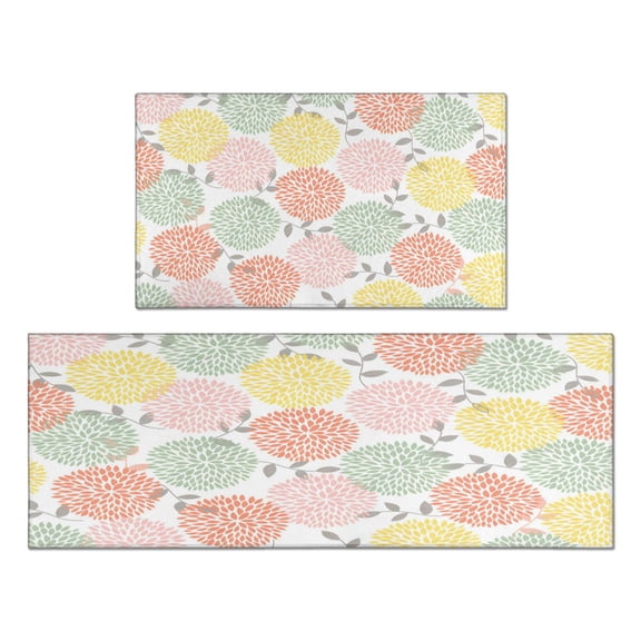 Colorful Dalia Flowers Kitchen Rugs and Mats Sets Of 2,Kitchen Decoration Rugs,Rubber Backing Non-Slip Floor Mat for Sink Washable Waterproof Laundry Room Runner Rugs