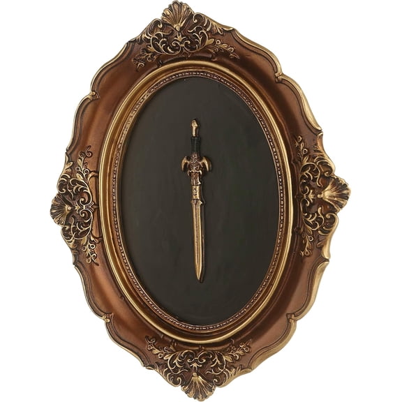 Baroque Sword Wall Sculpture, Gothic Wall Decor, Resin Vintage Wall Accent, Antique Oval Aesthetic Room Décor for Hallway Living Room Entryway Gallery Wall