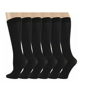 6 Pairs Different Touch Women's Queen Size Opaque Stretchy Nylon Spandex Black Knee-High Trouser Socks