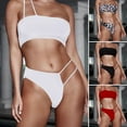thumbnail image 1 of Fairnull Irregular Single Shoulder High Waist Bikini Set 2 Pieces Bandeau Bra High Waist Briefs Swimwear for Water Activity, 1 of 7