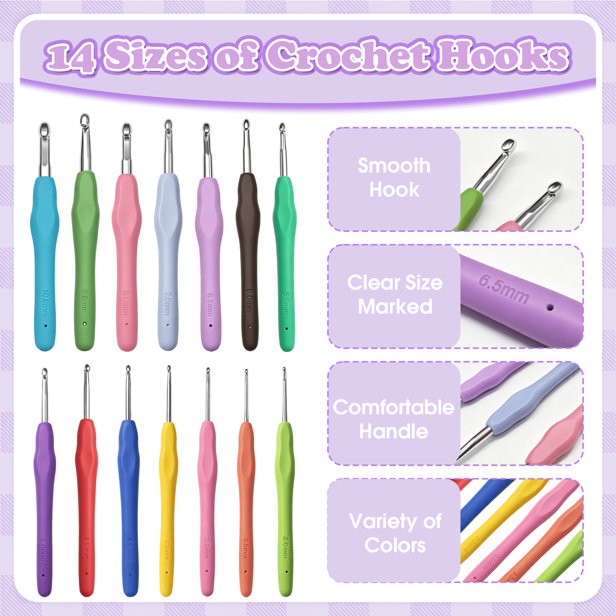 51 Pcs Crochet Hooks Set, 14 Sizes Yarn Crochet Kit, Ergonomic Soft‑Grip Crochet Needles, Yarn Knitting Supplies with Stitch Markers, Complete Crochet Kit for Beginners & Knitting Lovers