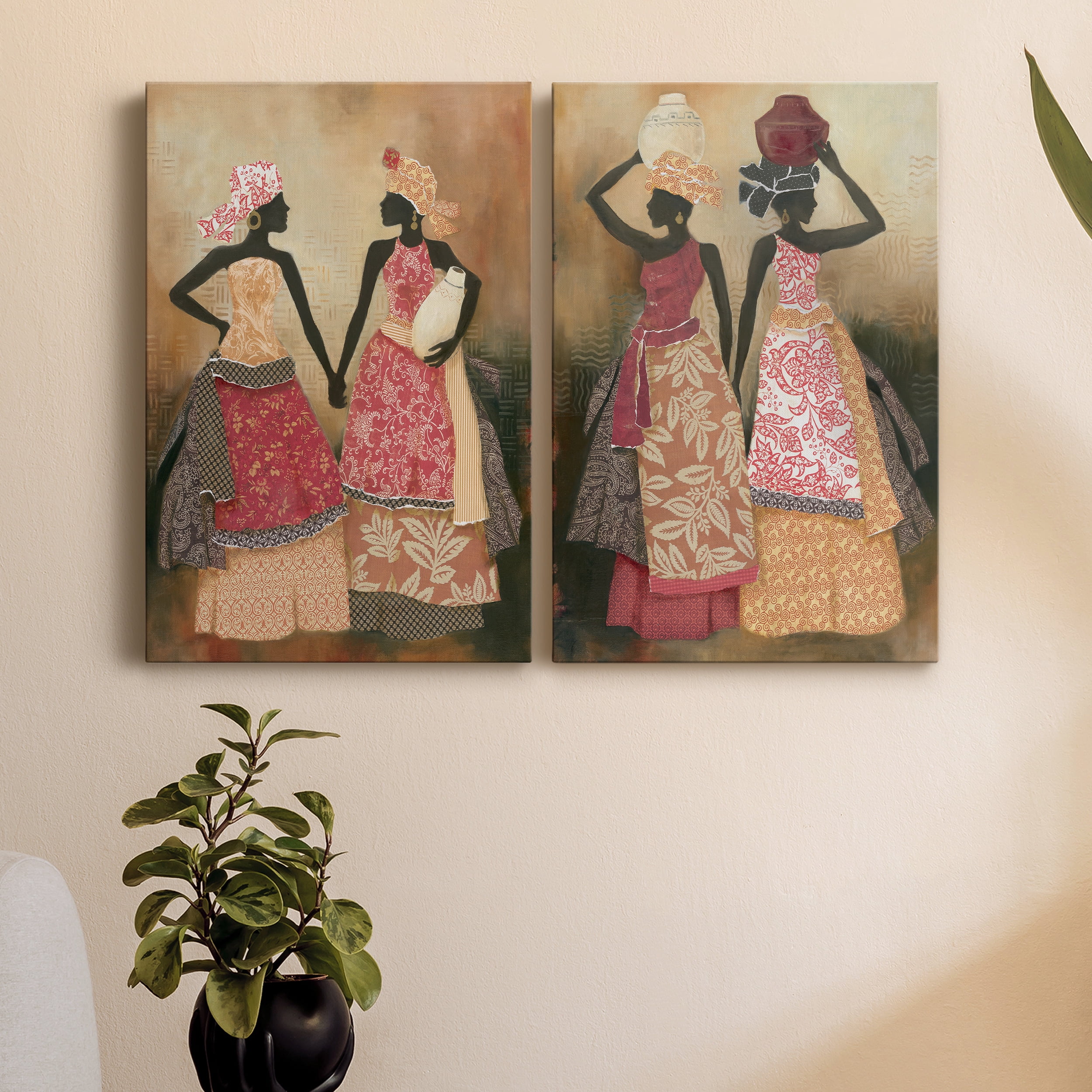 Village Women I Premium Gallery Wrapped Canvas - Ready to Hang - Set of 2 - 8 x 12 Each