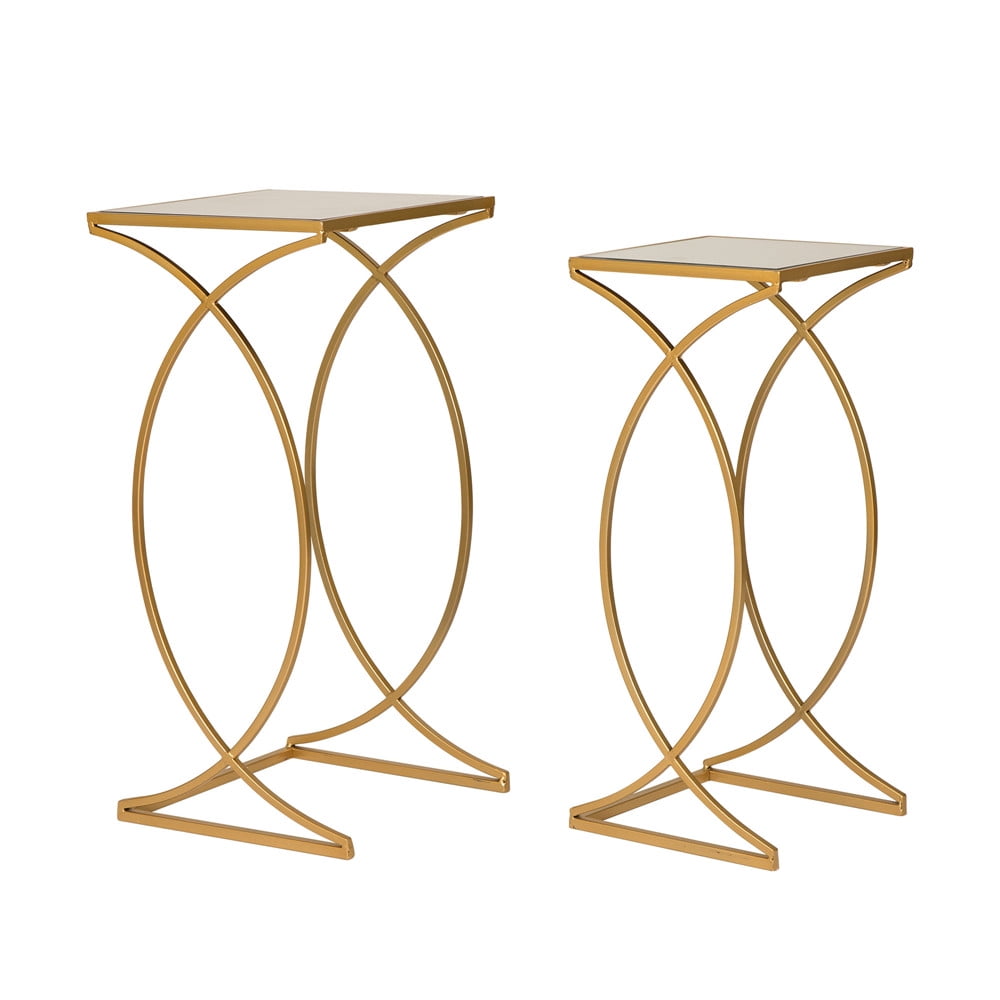 Glitzhome Gold Glass Top Metal Accent Nesting End Table, Set of 2