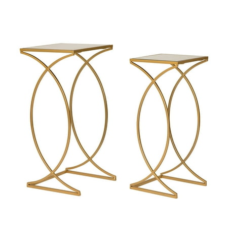 Glitzhome Gold Glass Top Metal Accent Nesting End Table ...