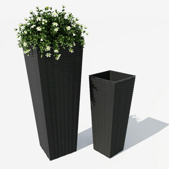 Ataucjin Set of 2 Tall Planters for Outdoor Plants,24''&32''Decorative Planter Pots with 4 Drainage Holes,Tall Planter for Indoor or Outdoor,Plant Pots for Trees Flowers,All-Weather Use