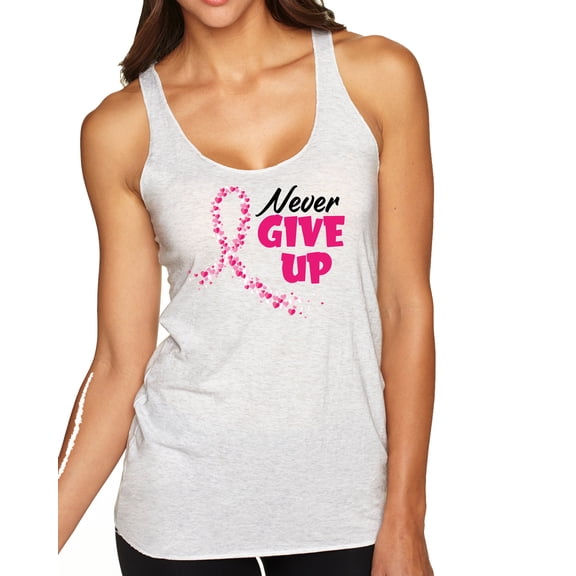 Wild Bobby, Never Give Up Fight Cancer, Breast Cancer Awareness, Women Tri-Blend Racerback Tank Top, Heather White, Small