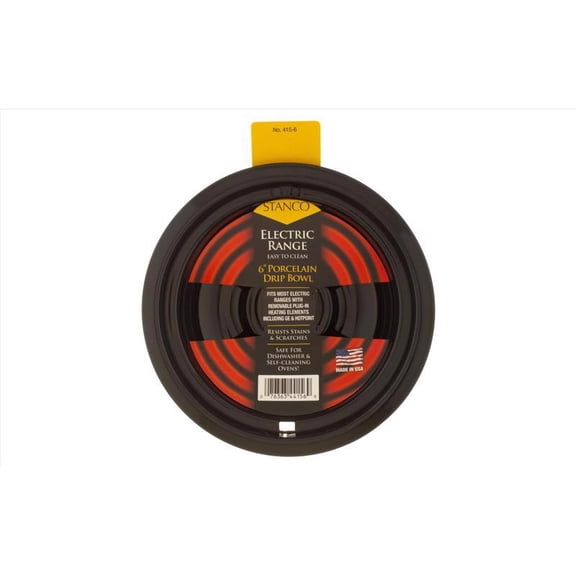 STANCO METAL PROD Electric Range Drip Bowl, Plug-In Element, Black Porcelain, 6-In. 415-6