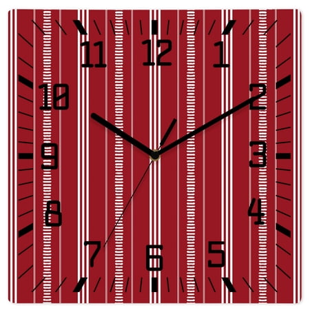 Wall Clock Red Stripes Operated Square Clocks Wooden Silent Non-Ticking Wallclock 10 Inch Minimalist Vertical Striped Wood Wall Clock for Living Room Bedroom Office Shool Home Decor