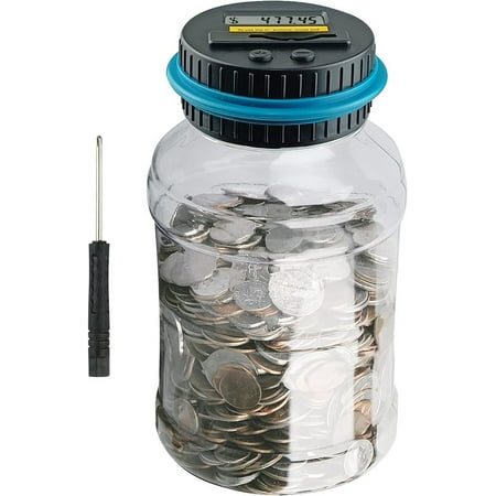 Large Piggy Banks for Adults, Digital Counting Money Jar, 1.8L Capacity Coin Counter Machine with LCD Counter, Change Jars for Saving for Boys, Designed for All US Coins