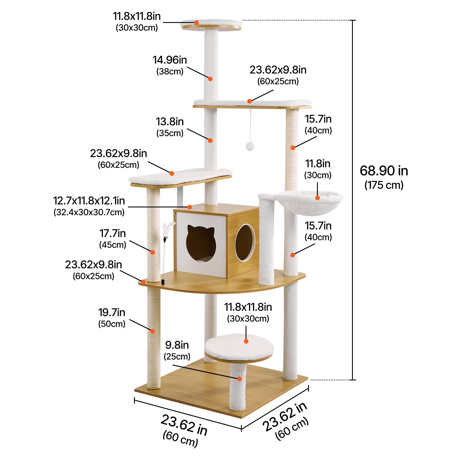 VEVOR Large Cat Tree, 68.9 inches Tall, Cat Tower, Multi-level Cat Condo Furniture Activity Center with Cozy Perches, Sisal Scratching Posts, Hammock, Big Kittens House for Indoor Cats Play & Rest