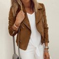 thumbnail image 3 of Koszal Office Lady Solid Color Long Sleeve Lapel Zip Blazer Jacket Slim Fit Short Coat, 3 of 6
